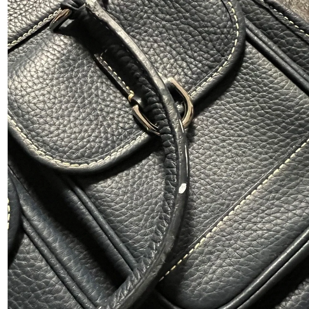 Dooney & Bourke Navy Blue‎ Pebbled Leather Satchel Crossbody Bag Contrast Stitch